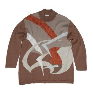 Leggenda (Finland) Vintage Intarsia Loop Pile Stitch Structured Mock Neck : L